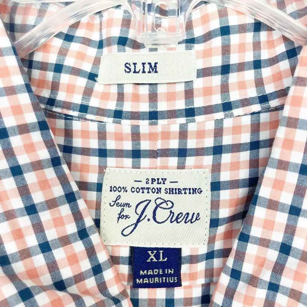 J. Crew Blue Orange Plaid Slim Fit Long Sleeve Button Down Sz XL